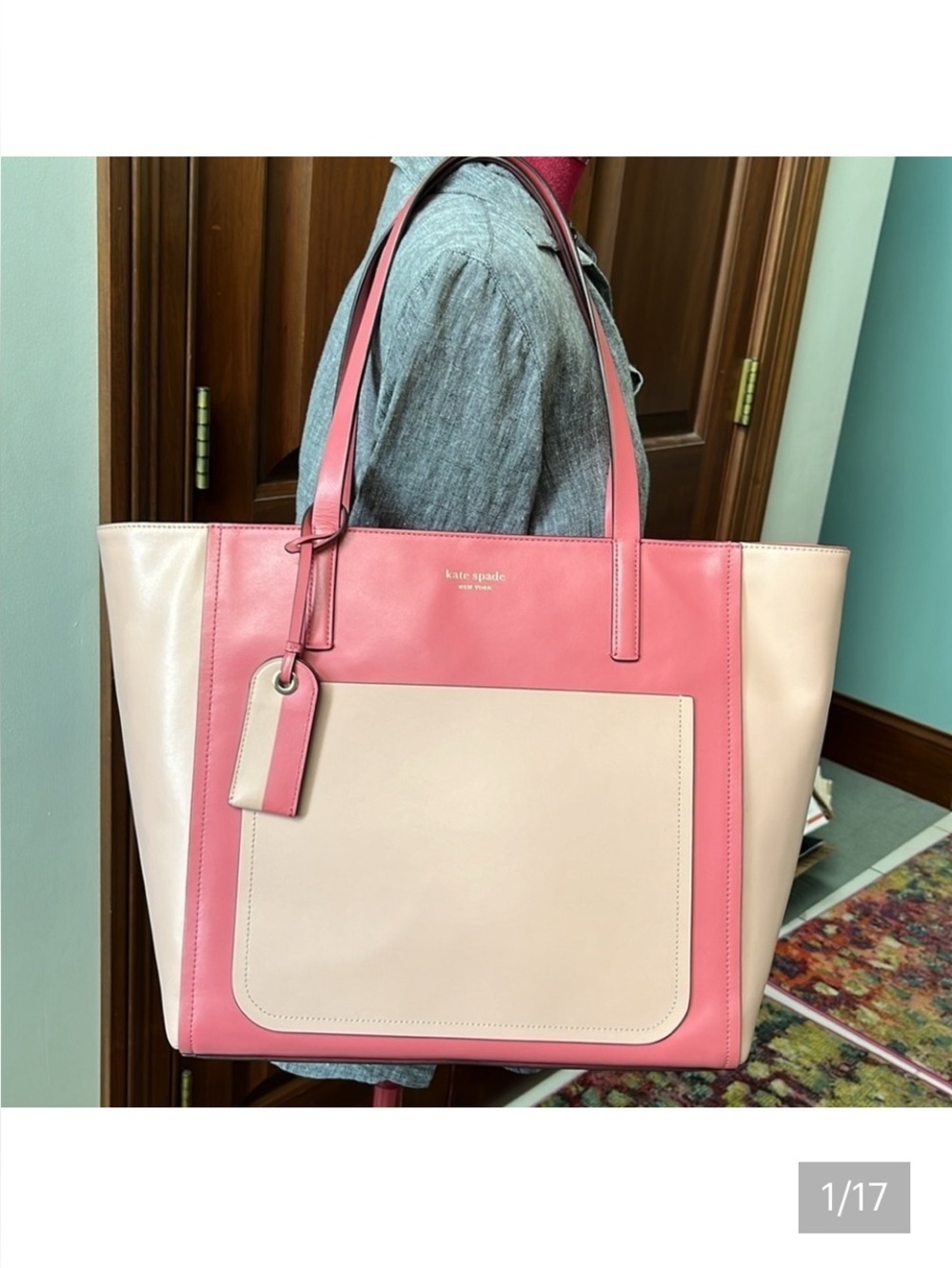 Kate Spade tote shoulder bag Pink/coral Thick Leather interior exterior NWOT